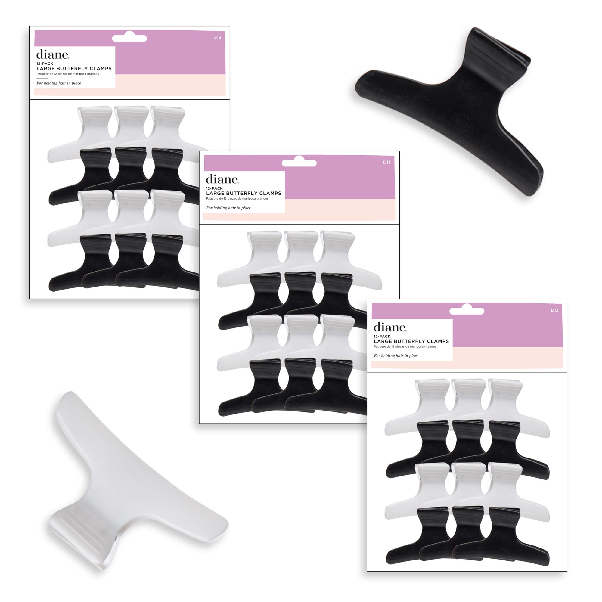 Diane Large Butterfly Clamps - Hair Clips for Women and Girls - 3.25    - Black and White - D13 (Pack of 36)