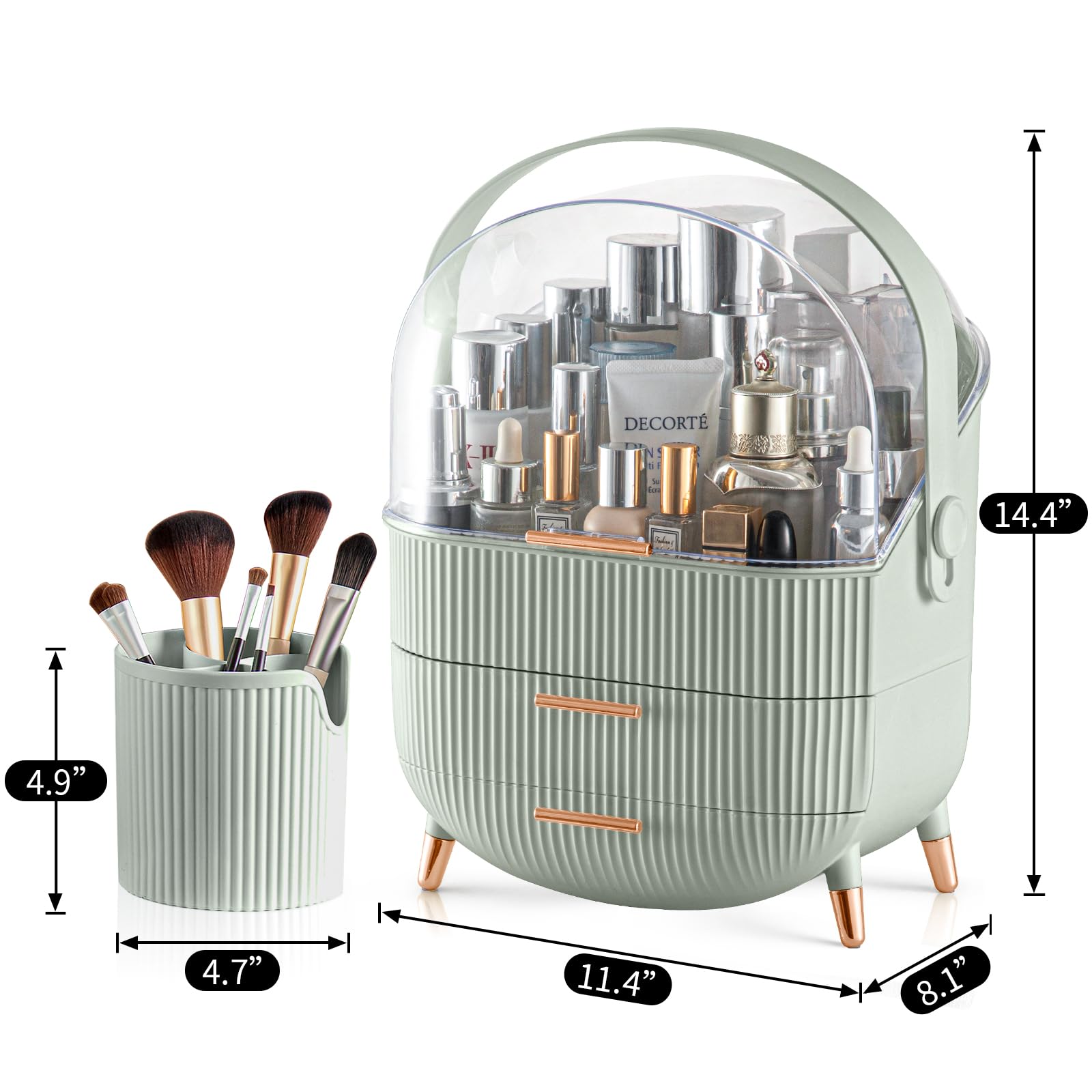 Canitoron Makeup Organizer,Skincare Organizer With 2 Drawers And Transparent Cover,Cosmetic Display Case For Vanity Organizer An