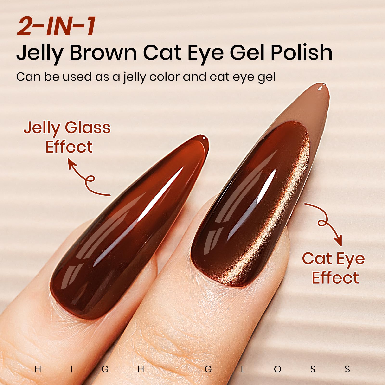Mizhse Brown Jelly Glass Cat Eye Gel Nail Polish, 12Ml Holographic Glitter Cateye Gel Nail Polish U V Led Sheer Color Magnetic G
