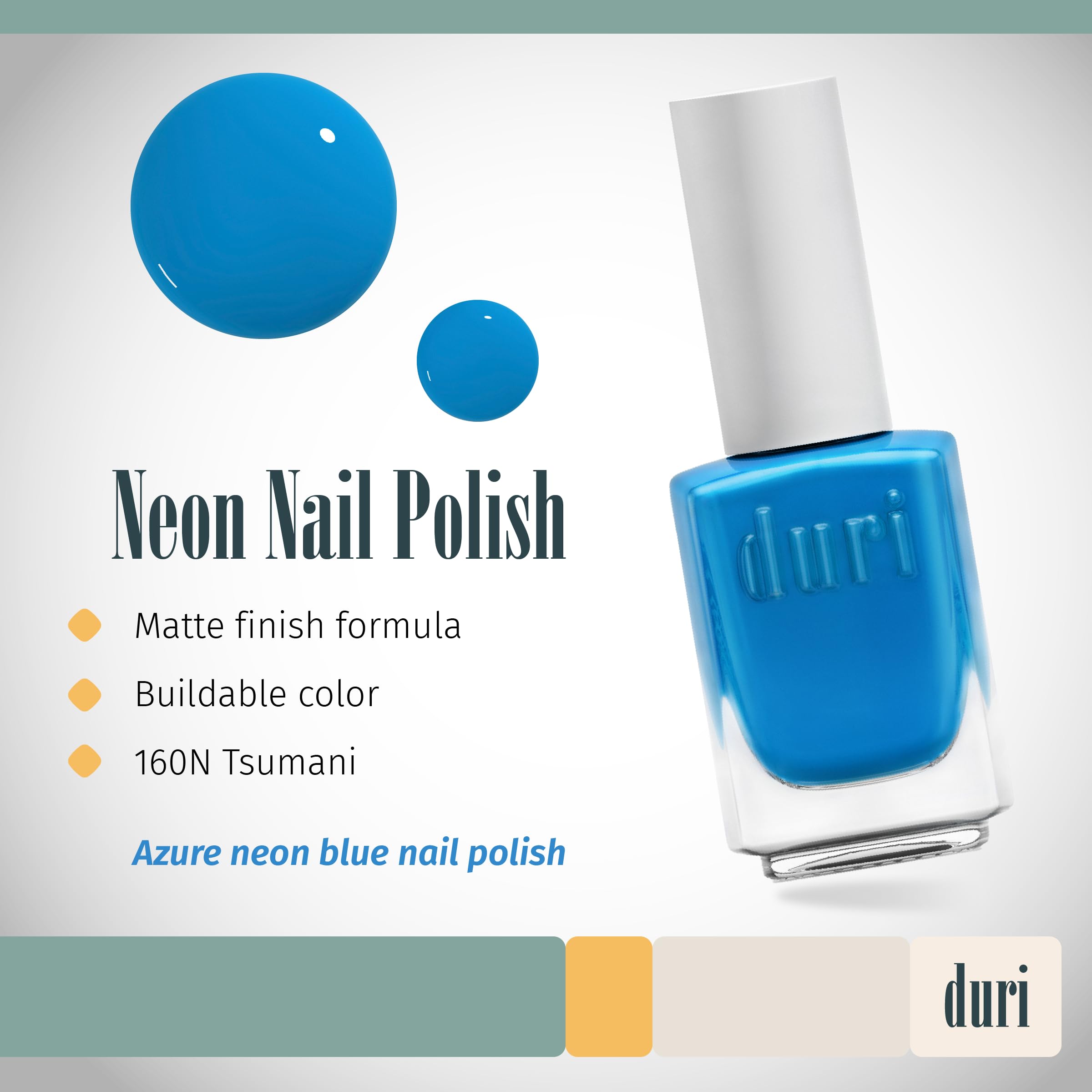 Duri 160N Tsunami - Neon Blue Nail Polish, Matte Finish, Quick Drying, 0.45 Fl Oz