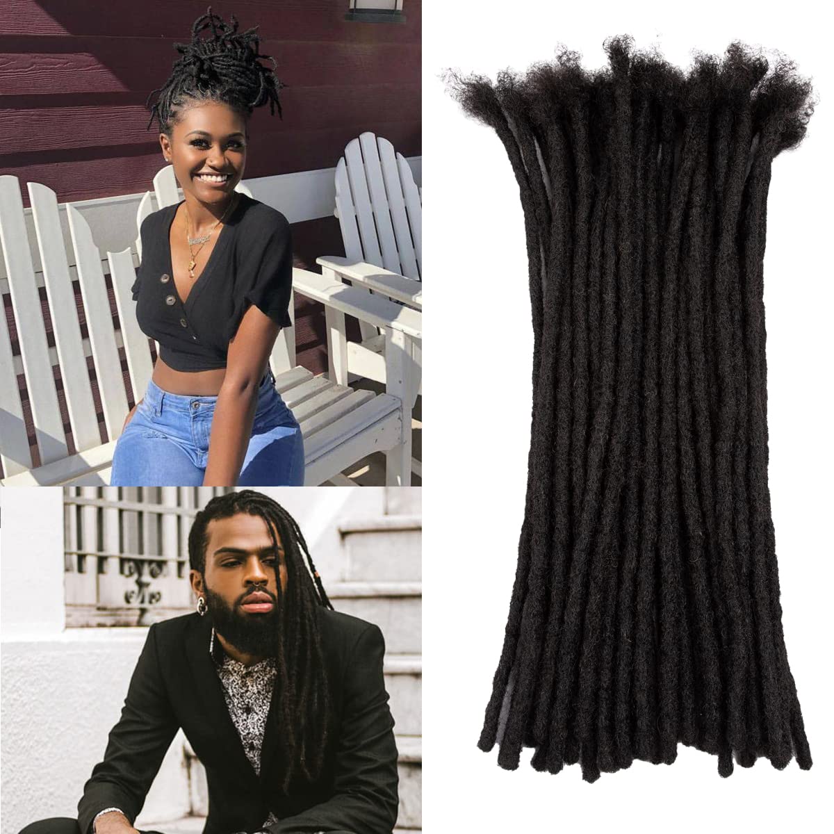 Teresa 6-18 Inch 0.8cm & 0.4cmWidth 100% Human Hair Dreadlock Extensions for Men/Women/Kids Full Hand-made Permanent Dread Exten