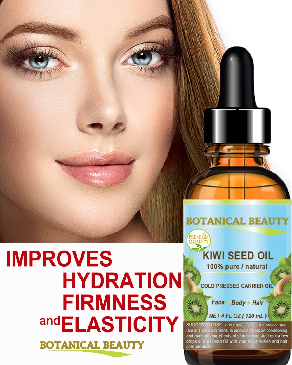 Botanical Beauty KIWI SEED OIL. 100% Pure Natural Undiluted Virgin Cold Pressed Carrier Oil 0.5 Fl.oz.- 15 ml for Face, Skin, Bo