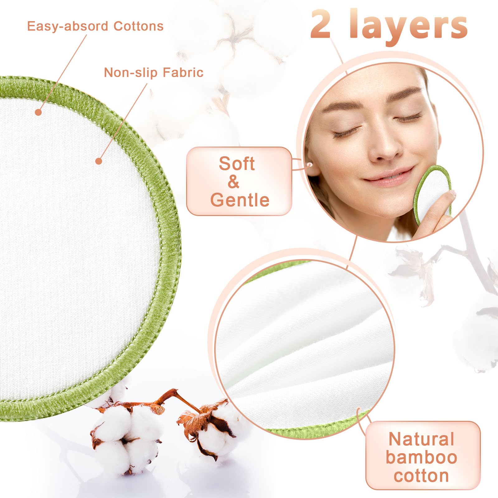 Foaincore 40 Pcs Reusable Makeup Remover Pads with Mesh Laundry Bag Washable Bamboo Cotton Rounds Soft Reusable Face Pad for Ton