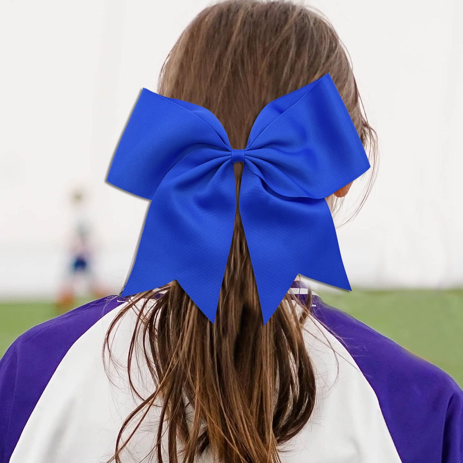 30PCS 8 Large Blue Cheer Bows Hair Bows Ponytail Holder Handmade for Girls Teens Softball Cheerleader Sports (Blue)