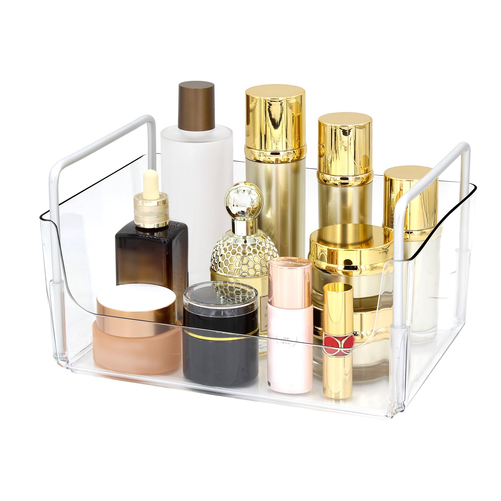JONKASIPA Clear Makeup Organizer Tray with Handles Bathroom & Vanity Storage for Cosmetics, Skincare - Countertop Organizer Kitc