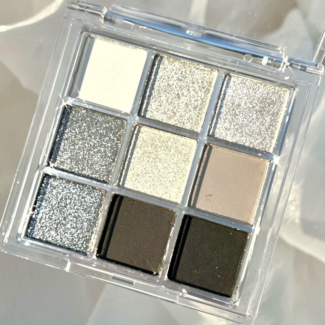 Okerker 9 Colors Smoky Eye Shadow Palette -Black, Dark Gray, Smokey Goth Makeup - Soft Matte and Shimmer Shades, High Pigment Ba