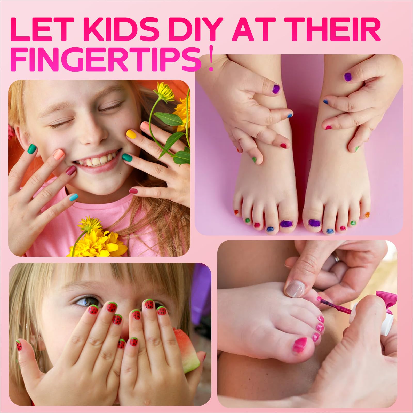 Tomicca Kids Nail Polish Set, Non Toxic Quick Dry Water-Based Peel-Off 10 Colors Toddler Nail Polish Kit Natural Safe Quick Diy