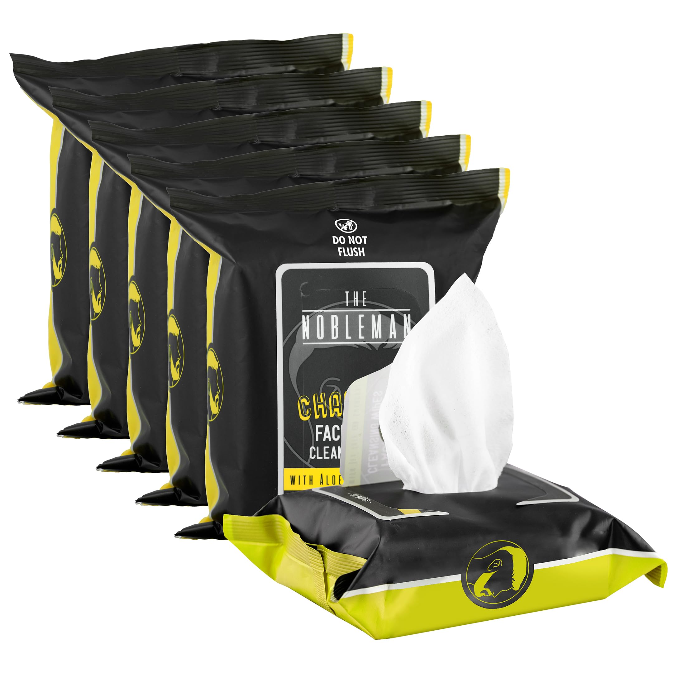 The Nobleman Cleansing Wipes - Chamomile Scent, 6 Pack (180 ct), Charcoal Color