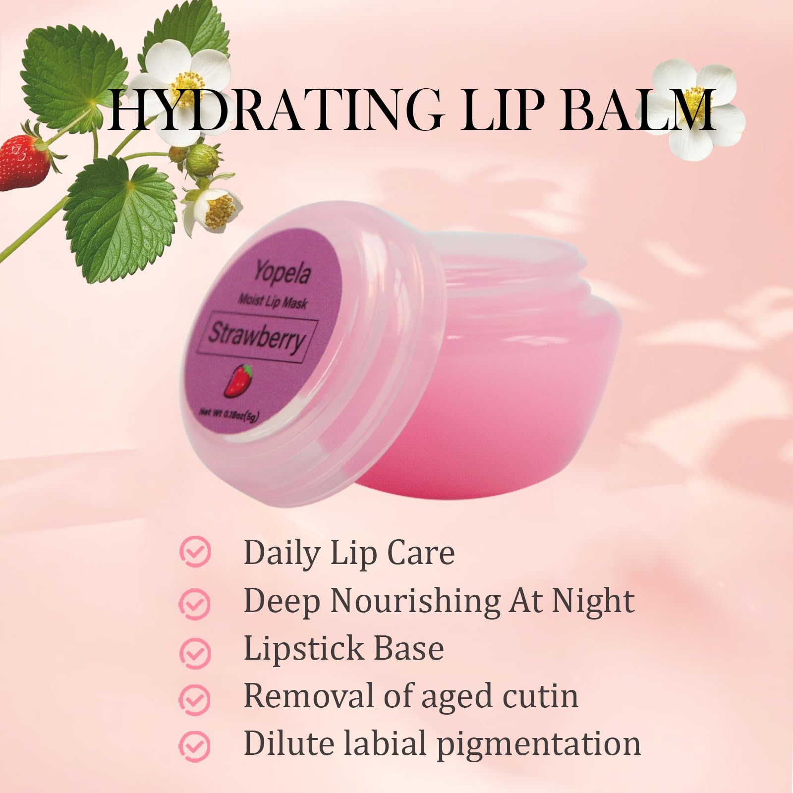 YOPELA 6 Pack Cute Lip Mask Sleeping Overnight for Dry Lips with Coconut Oil and Beeswax -Smoothing Hydrating Softening Plumoing