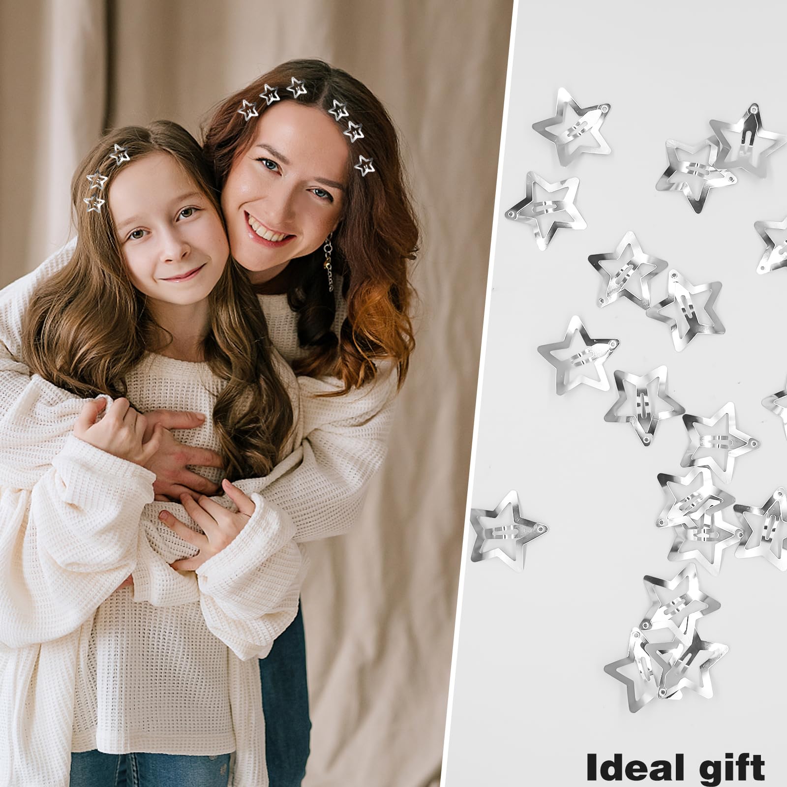 100Pcs Star Hair Clips, Metal Snap Hair Clips Silver Hair Accessories Cute Star Hair Clips Anti-Skid Snap Hair Clip for Thin Hai