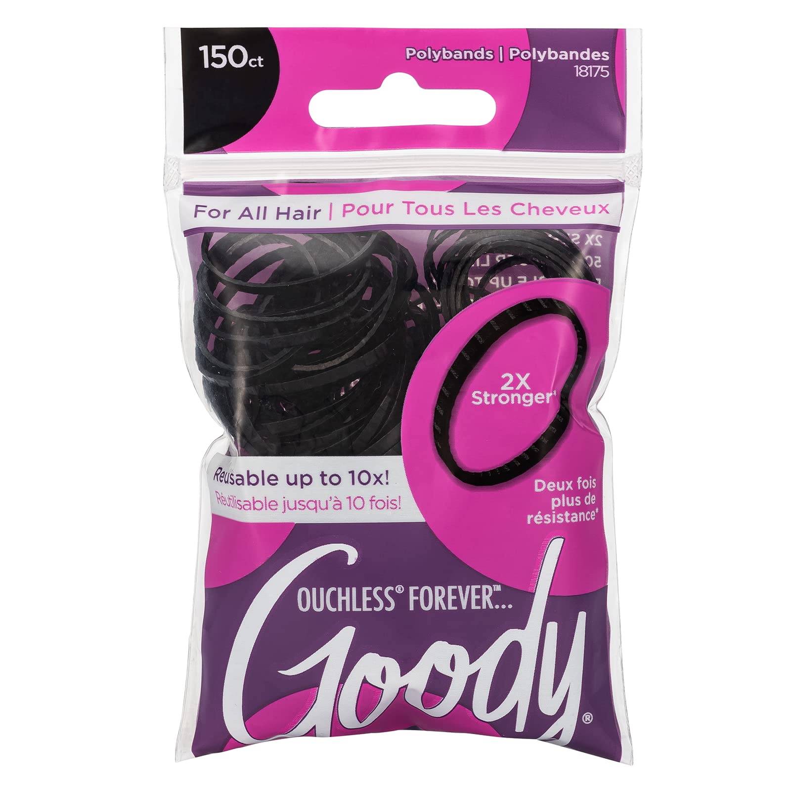 Goody Ouchless Womens Polyband Elastic Hair Tie - 150 Count, Black - Fine Hair - Hair Accessories to Style With Ease and Keep Yo