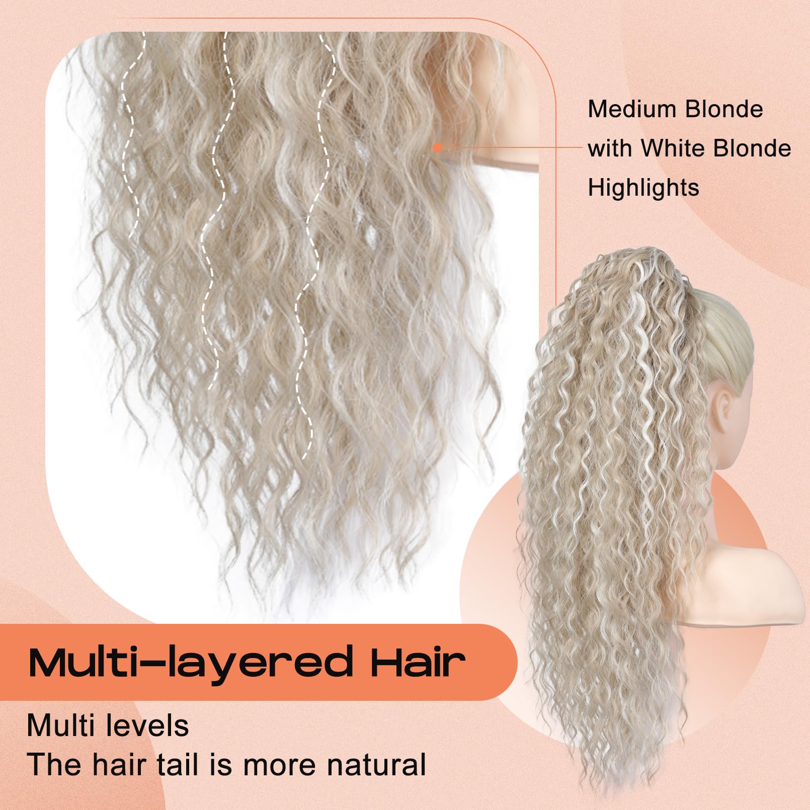 Seikea Highlight Drawstring Ponytail Extension, Pt005 Isabella 26'' Long Bohemian Curly Pony Tail Multi Layered Light Soft Clip