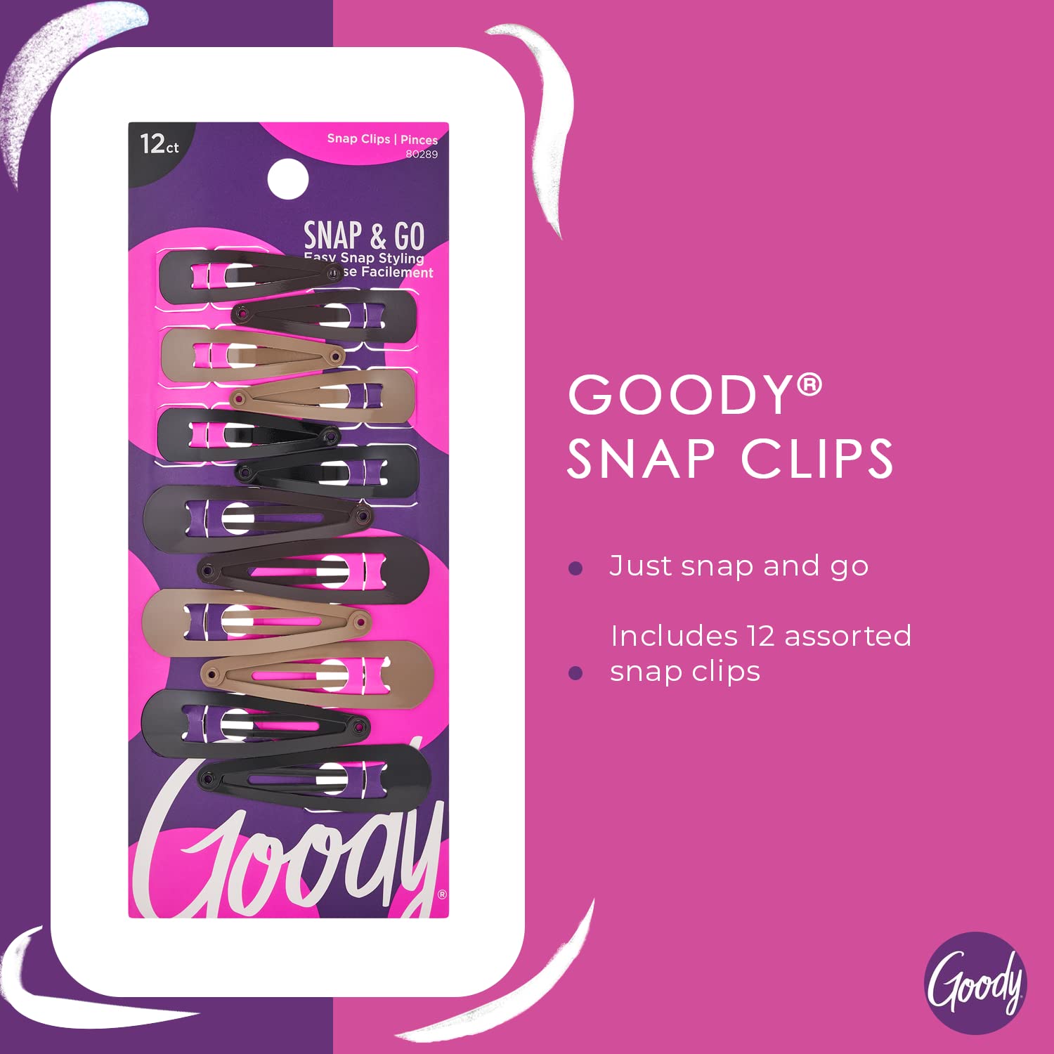 Goody Metal Contour Hair Snap Clips - 12 Count, Assorted Colors - Just Snap Into Place - Suitable For All Hair Types - Pain-Free