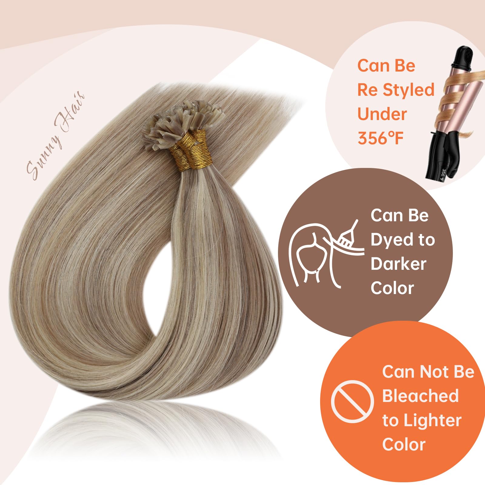 Sunny U Tip Hair Extensions Human Hair Ash Blonde Keratin Hair Extensions Highlights Ash Blonde With Bleach Blonde U Tips Human