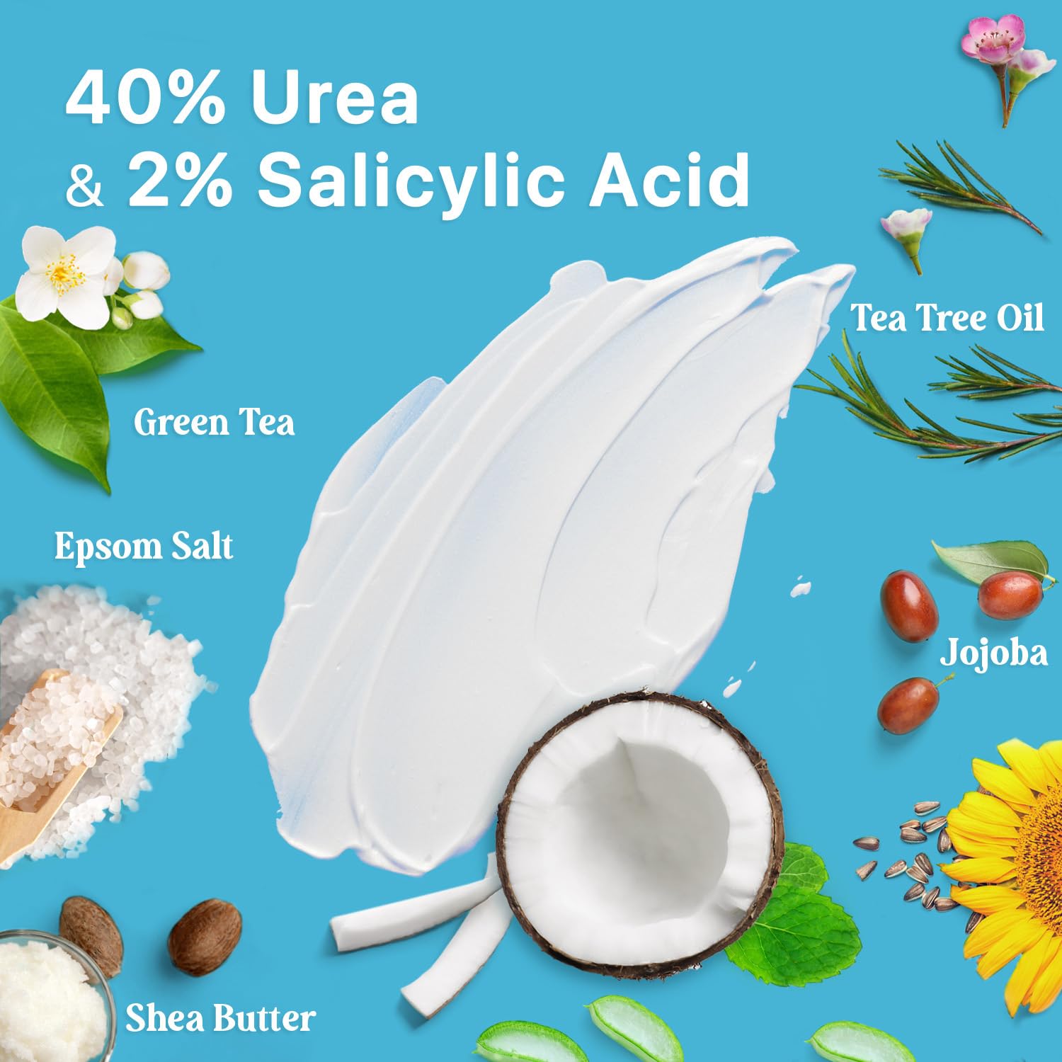 Ebanel Urea Cream 40% Plus Salicylic Acid 2%, Foot Cream For Dry Cracked Heels Feet Knees Elbows Hands, Foot Dead Skin Cuticle C