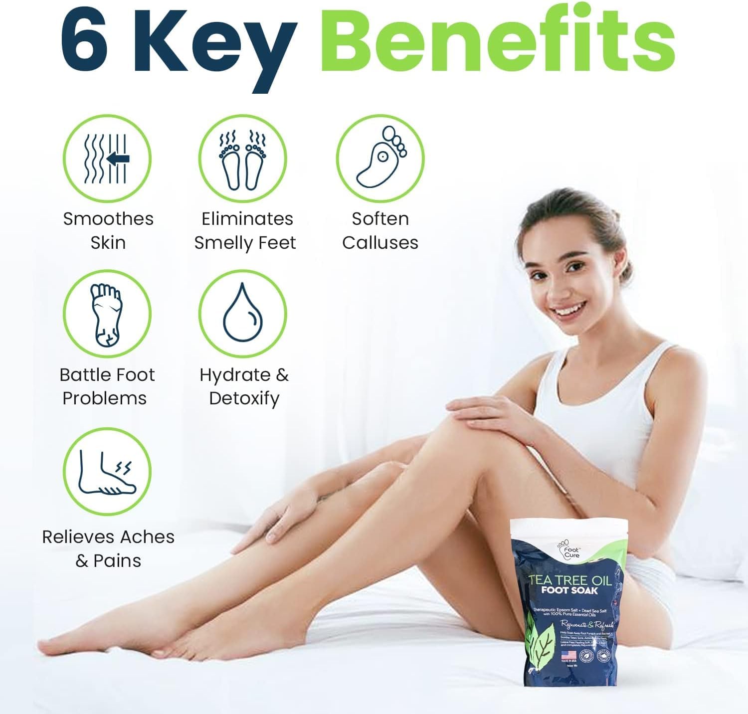 Tea Tree Oil & Muscle Relief Foot Soak With Epsom Salts - All Natural Salts For Post Workout Recovery - Softens Calluses, Soothe