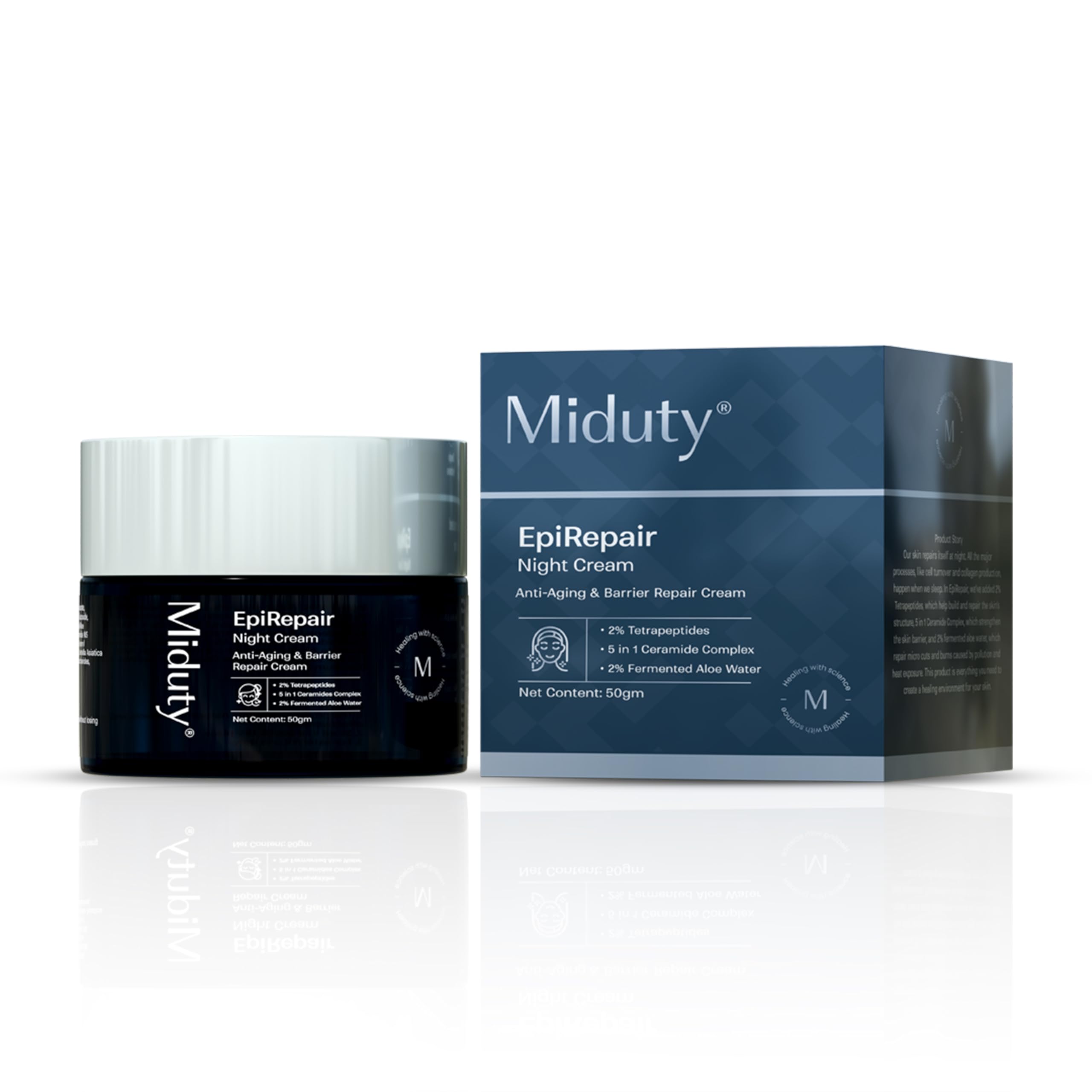 Miduty Epirepair Night Cream- Skin Care Barrier Repair Cream | Infused With Peptides, Ceramides And Fermented Aloe Water | Skin 