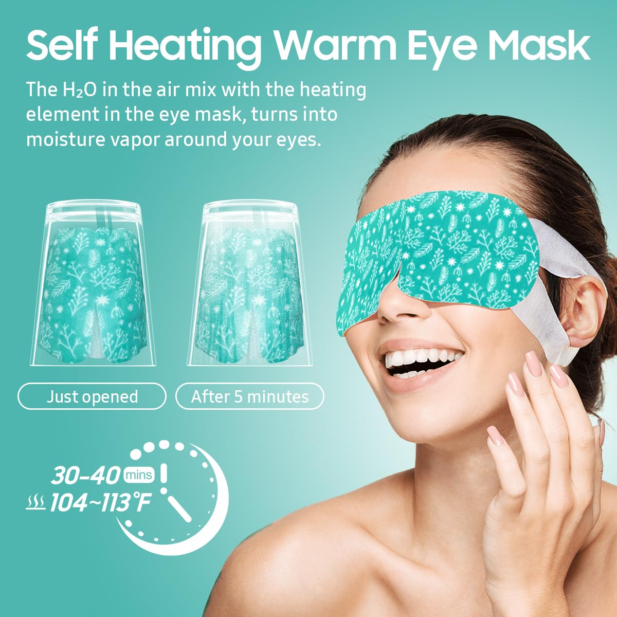 BeHoomi Heated Steam Eye Mask - 20 Packs, Unscented, Disposable Warm Compress for Relaxation & Travel Essentials
