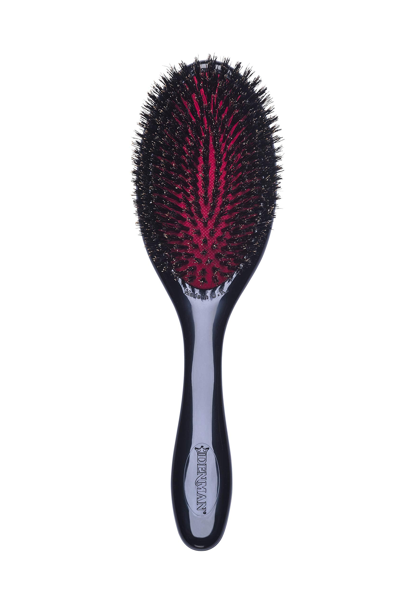 Denman cushion Hair Brush (Medium) with Soft Nylon Quill Boar Bristles - Porcupine Style for grooming, Detangling, Straightening
