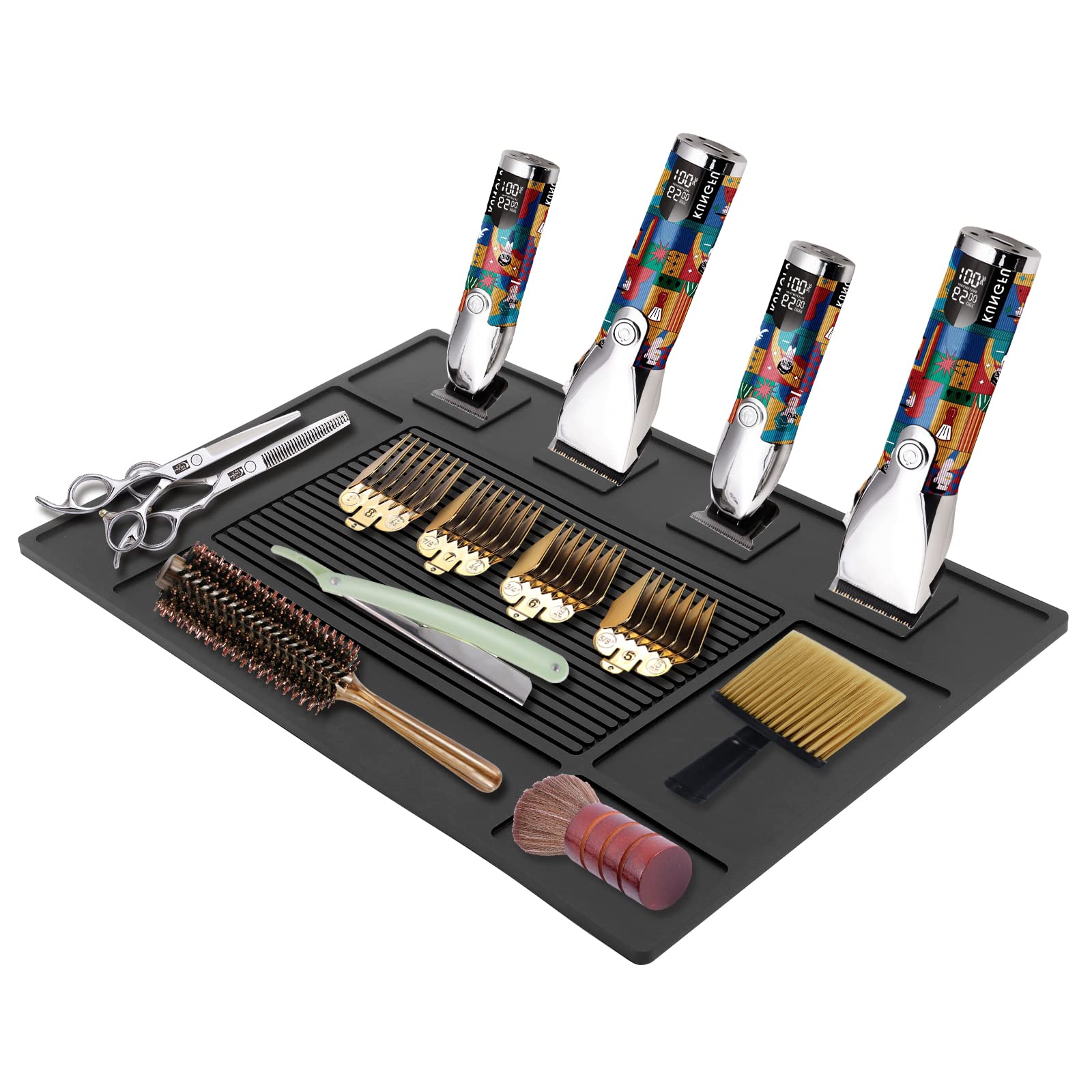 Moyretty Magnetic Barber Organizer Mat For Clippers(17.7'' X 11.8'') - Professional Anti-Slip Heat Resistant Silicone Pad With S