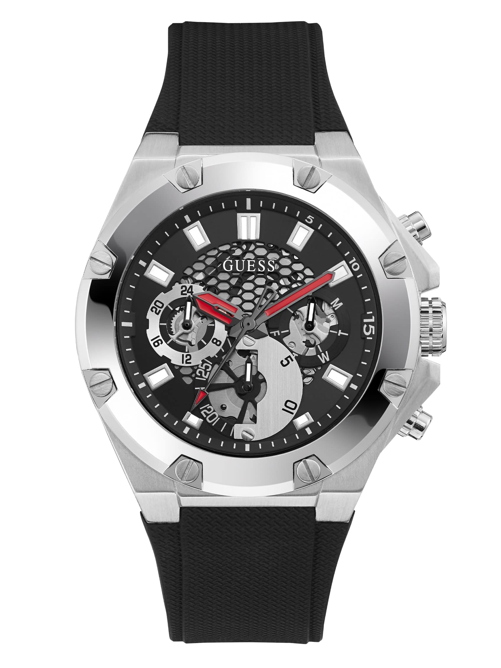 Guess MenS Stainless Steel Quartz Watch With Silicone Strap, Black, 22 (Model: Gw0334G1)