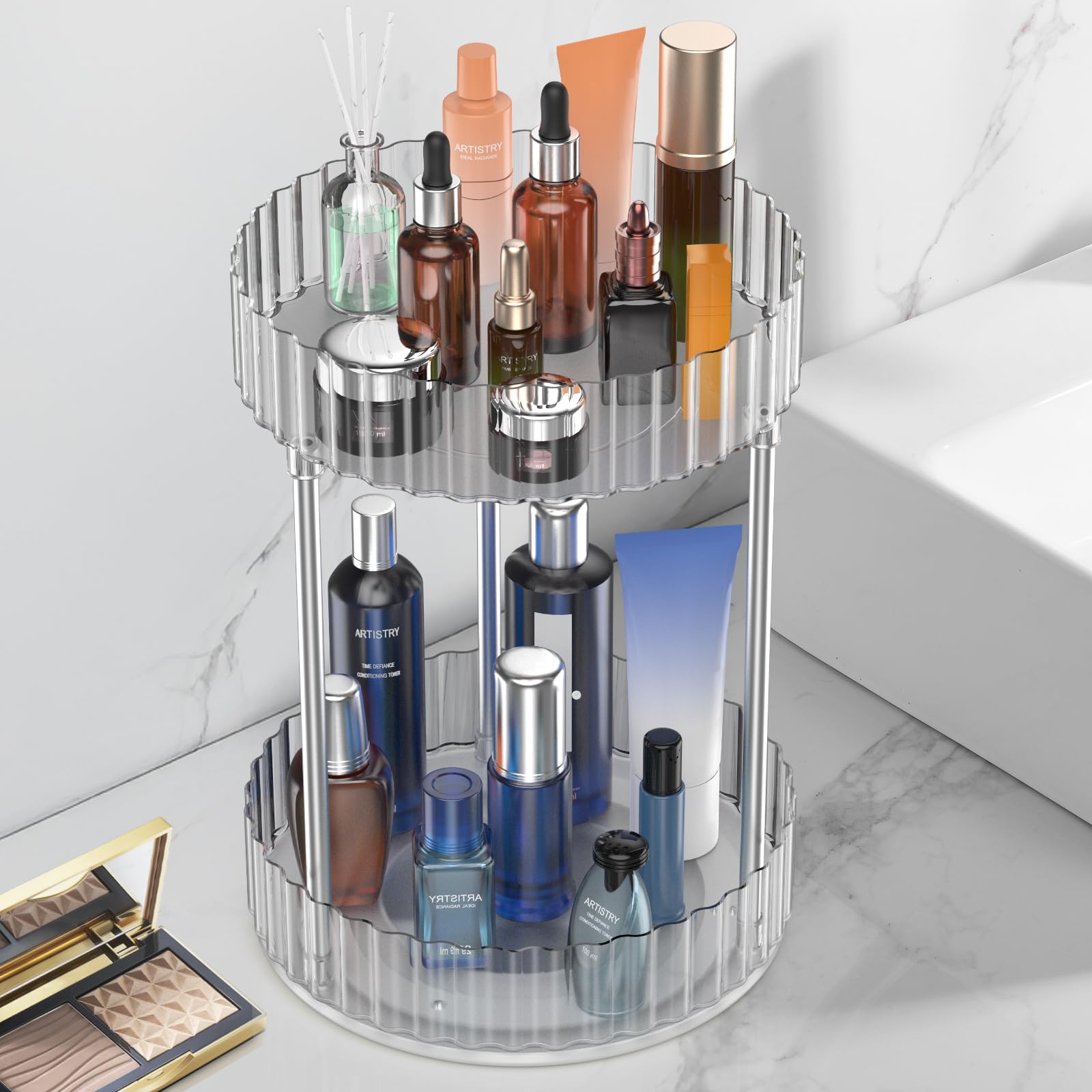 Wnyt Makeup Organizer,360 Rotating Makeup Organizer, 2-Tier Round Rotating Skincare Organizer Countertop,Fits Bedroom, Bathroom,