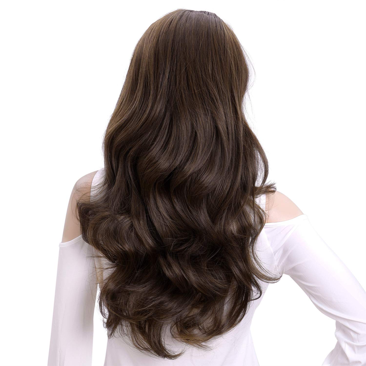 Kori Koli 24 Inch Wavy 3/4 Half Wig Long Darkest Brown Synthetic Hair Extensions Capless Wigs Hair Clips Extension For Women 210