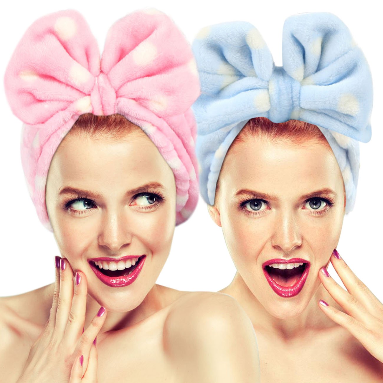 Hairizone Cute Makeup Headbands For Face Wash Shower Spa Elastic Head Band With Soft Big Bow Hair Band For Women Wrap (Pink/Blue