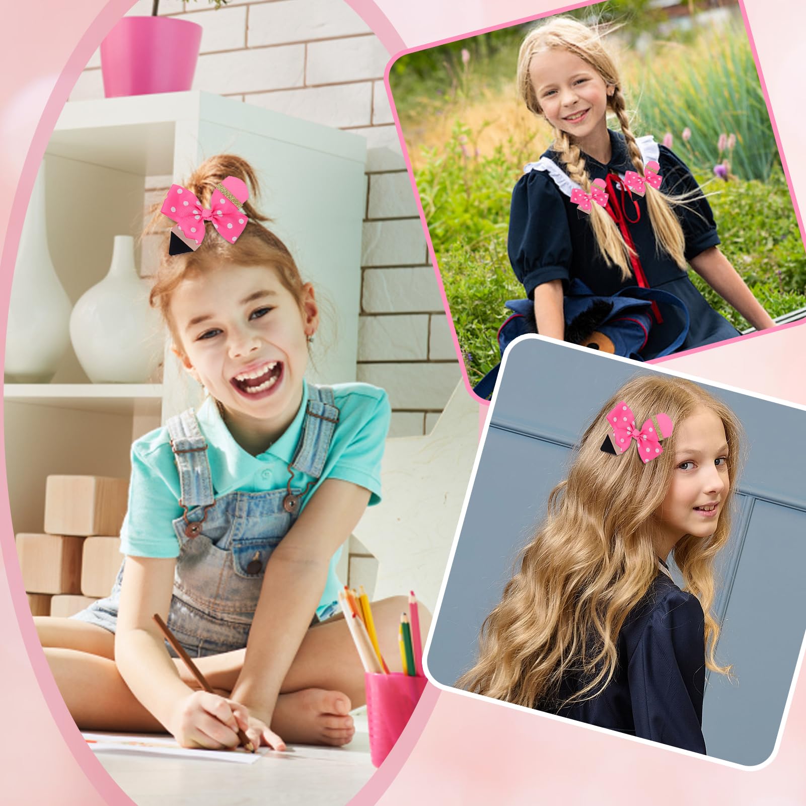 Vodolo 2Pcs Back To School Hair Bows For Girls,Funny Pencil Bow Hair Clip,Cute First Day Of School Supplies,School Hair Accessor
