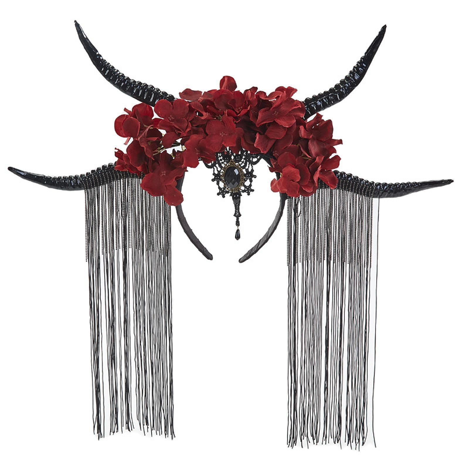 ATORSE?Antelope Horn Headband Carnival Festival Dress up Flower Hair Hoop Red