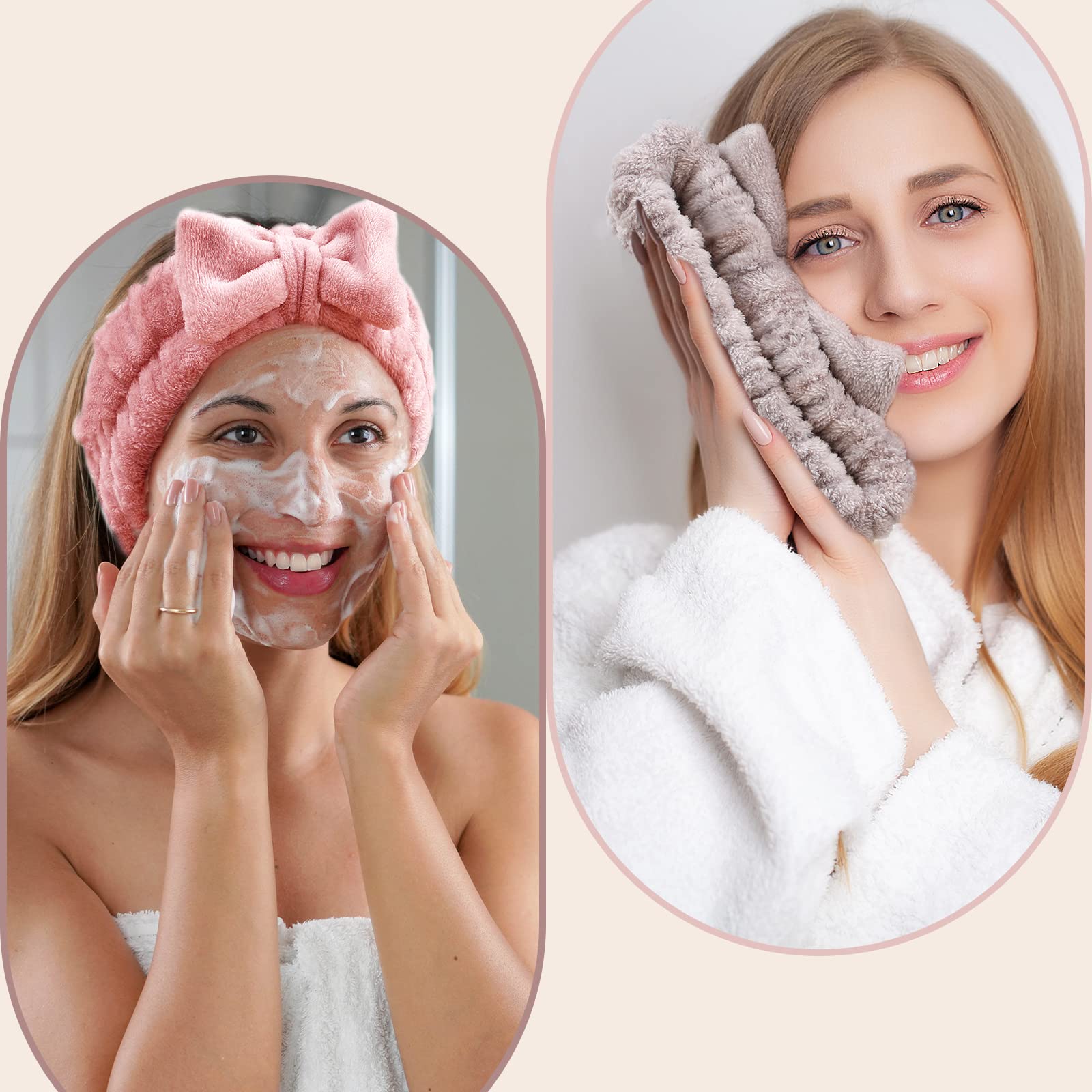 Vitever 4 Pack Spa Headband For Washing Face, Girls Makeup Bow Tie Hair Band, Microfiber Women Headbands To Facial Clean, Elasti