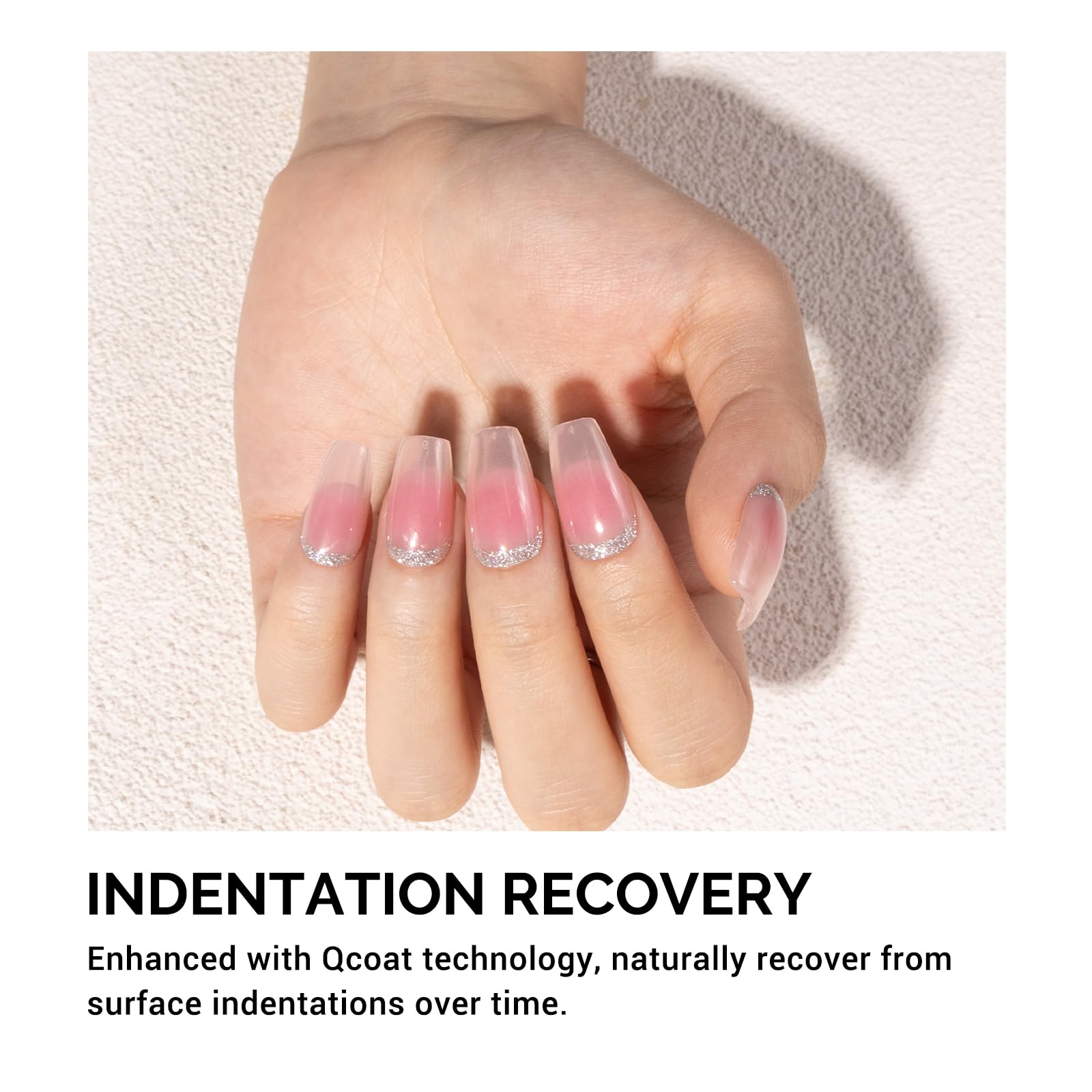 Melodysusie Qcoat Fully Cured Gel Nail Strips (Pink Blush Glitter) - Uv Free Nail Polish Strips, Salon-Quality, Long Lasting Gel