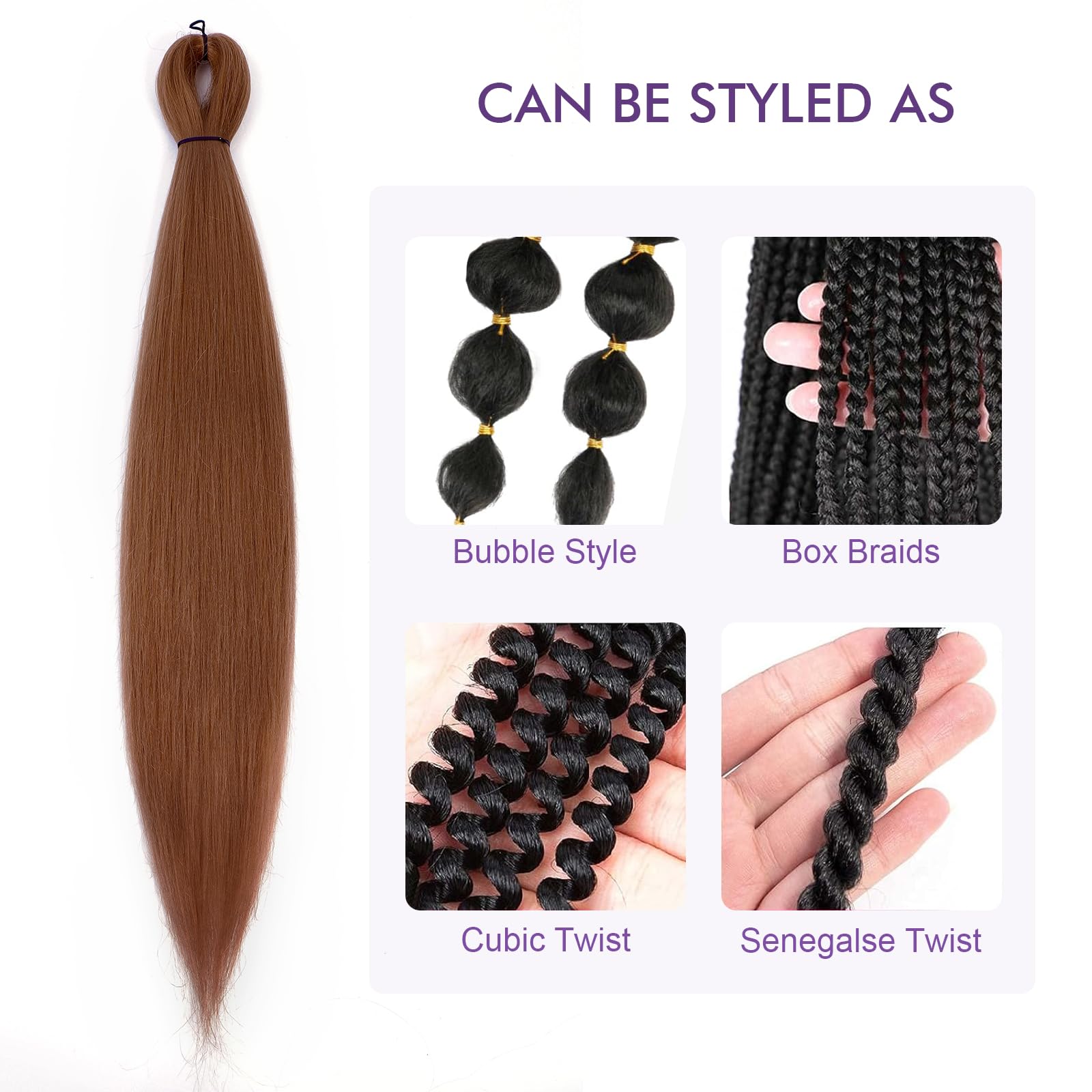 Rosdina Pre-Stretched Braiding Hair - 26 Inch 8 Packs Brown Super Long Braiding Hair For Twist Or Box Braids, Yaki Texture Hot W