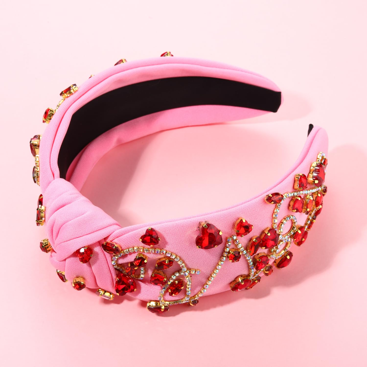 Cealxheny Hairband, Valentine'S Day Headbands Accessories For Women Hot Pink Beaded Heart Headband Heart Crystal Knotted Headban