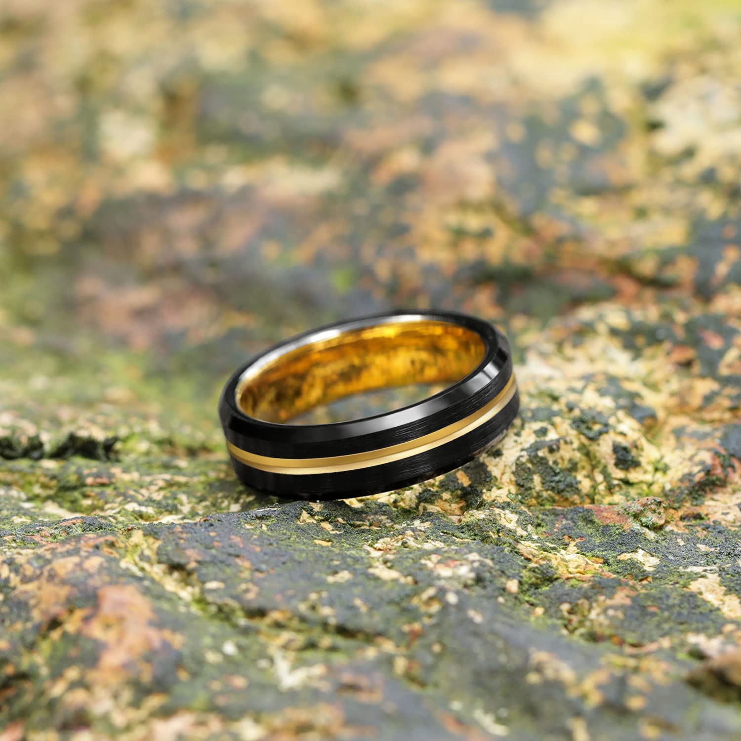 Greenpod 6mm Mens Black Tungsten Ring with Thin Gold Engraved I Love You Groove Beveled Edge Comfort Fit Size 6.5