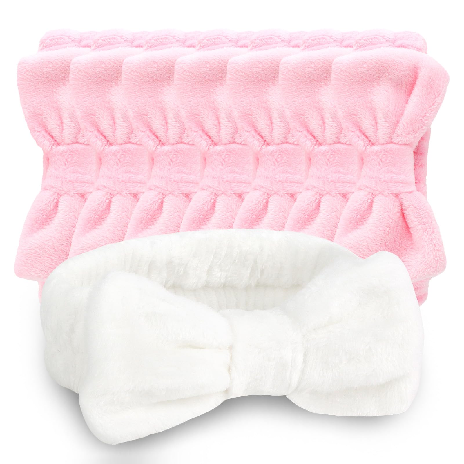 Cieher 8 Pcs Spa Headbands - 1 White + 7 Pink, Microfiber Hairbands For Bachelorette Party Favors, Bridal Shower Decorations, Sk
