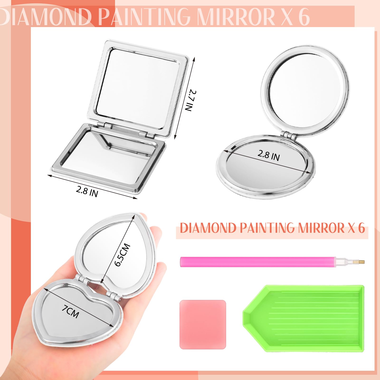 Thyle 6 Pcs Painting Compact Mirror Diy Painting Pocket Mirror Portable Folding Purse Mirror With Magnification Diamond Art Kits