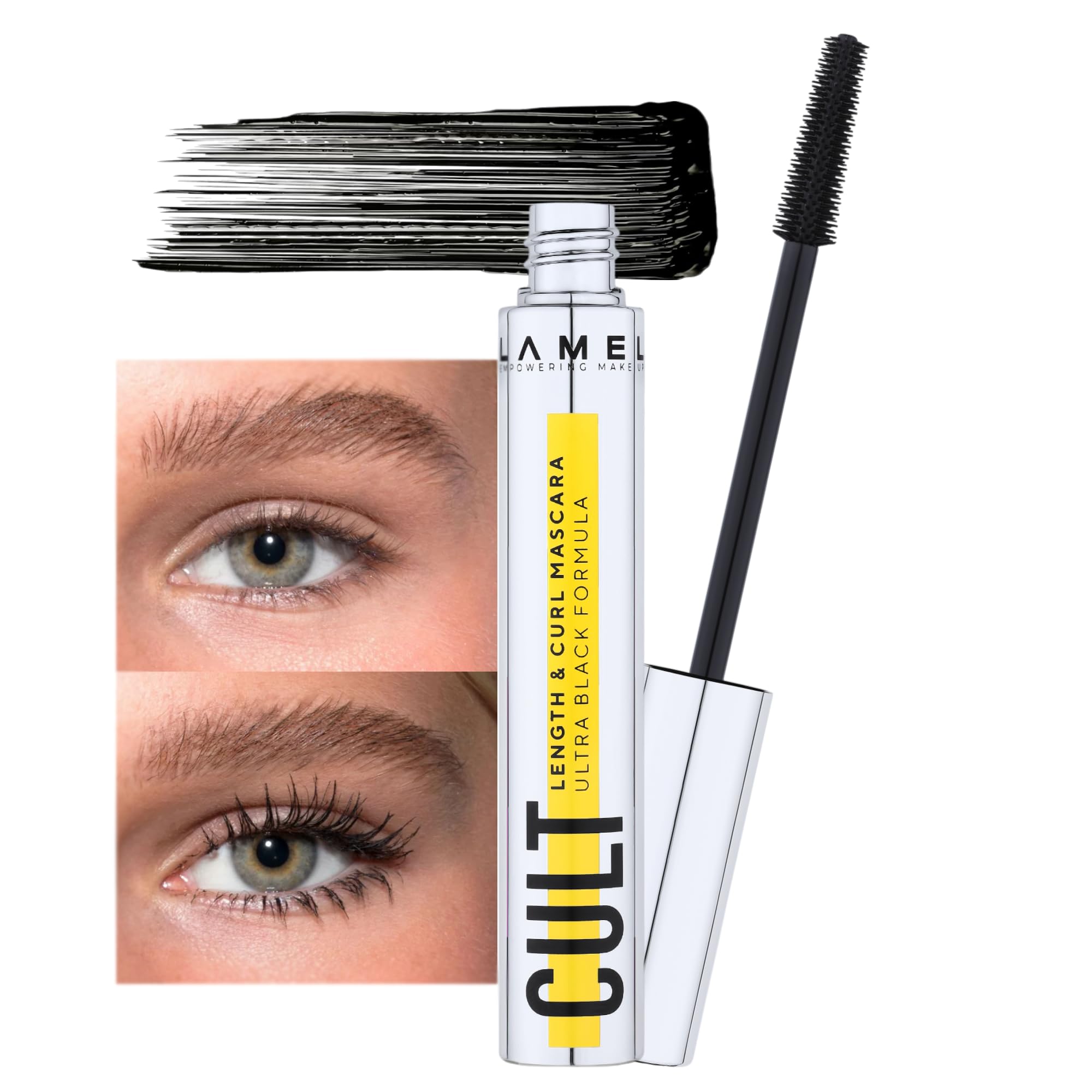LAMEL Cult Length & Curl Mascara - Lengthening & Curling, Smudge-Proof, Flake-Free, Deep Black Pigment Mascara - 402