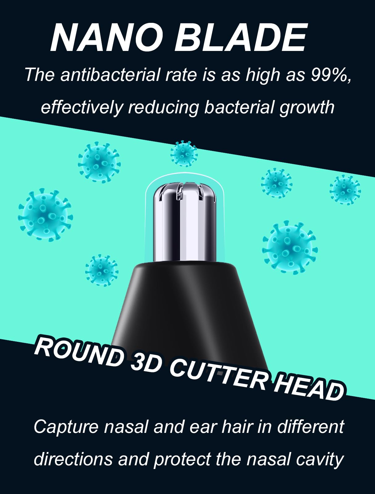 Drulana Nose Hair Trimmer - IPX7 Waterproof, USB Rechargeable, Dual Edge Blades, Black, Model INCH098
