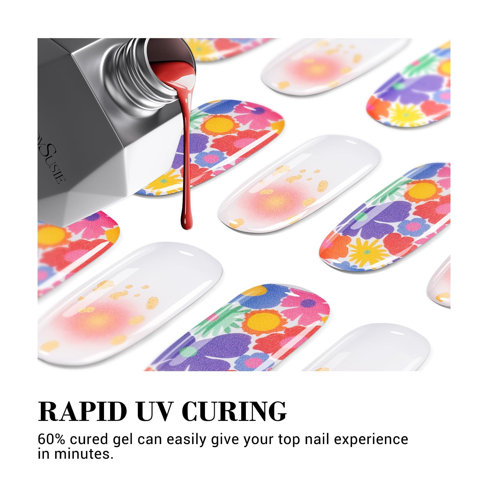Melodysusie Semi Cured Gel Nail Strips (Flower Filled)- Works With Nail Lamp, Salon-Quality, Long Lasting, Easy To Apply & Remov
