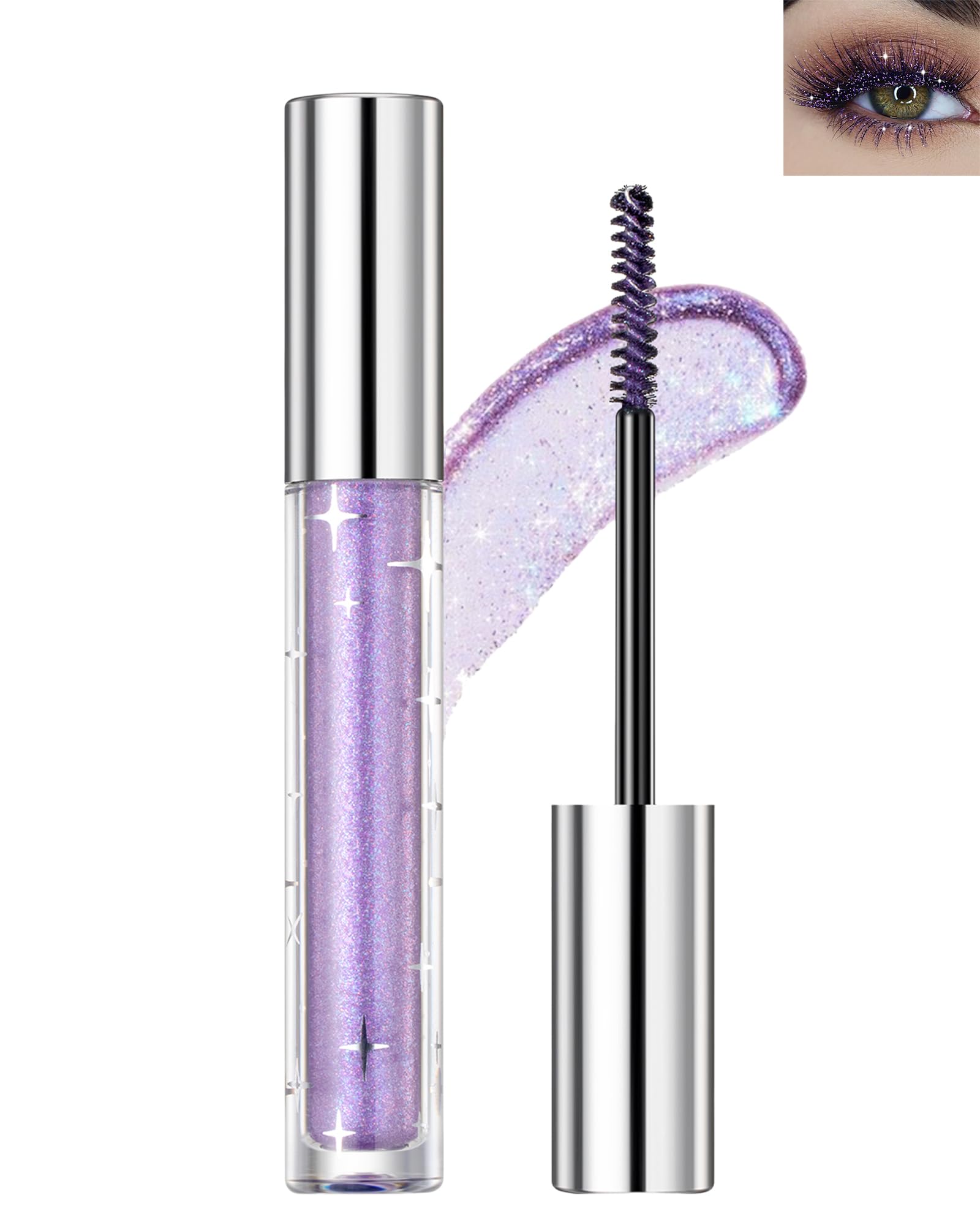 Glitter Mascara For Eyelashes, Sparkling Colored Mascara Waterproof Long Lasting Diamond Mascara, Smudge-Proof No Clumping Color