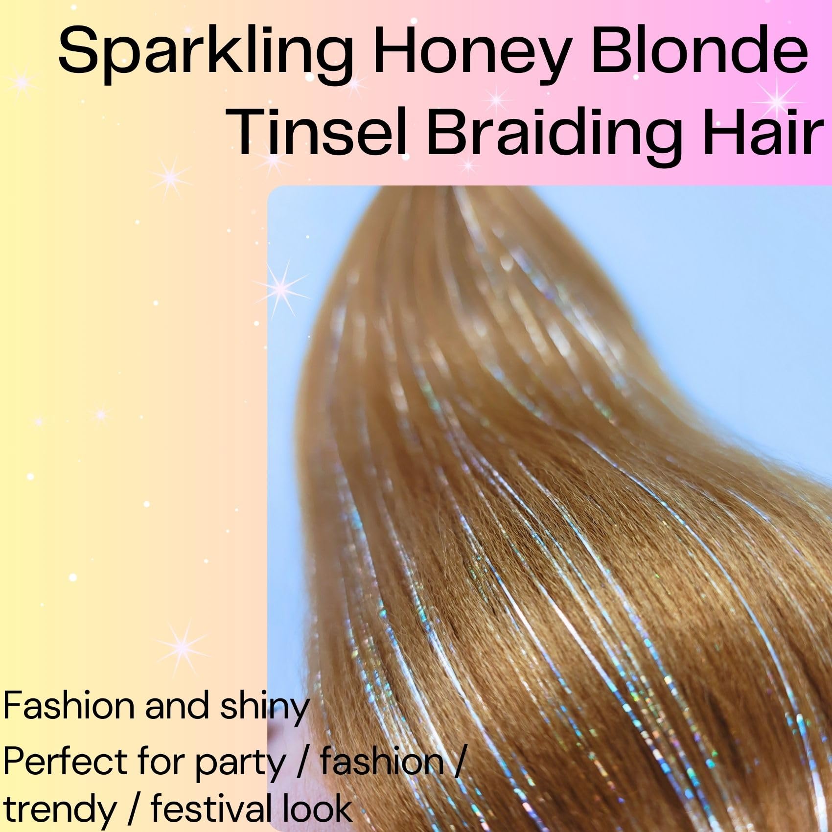 Sparkling Honey Blonde Tinsel Braiding Hair Pre Stretched Glitter Braiding Hair Extensions For Knotless Box Braids(26Inch 4 Pack