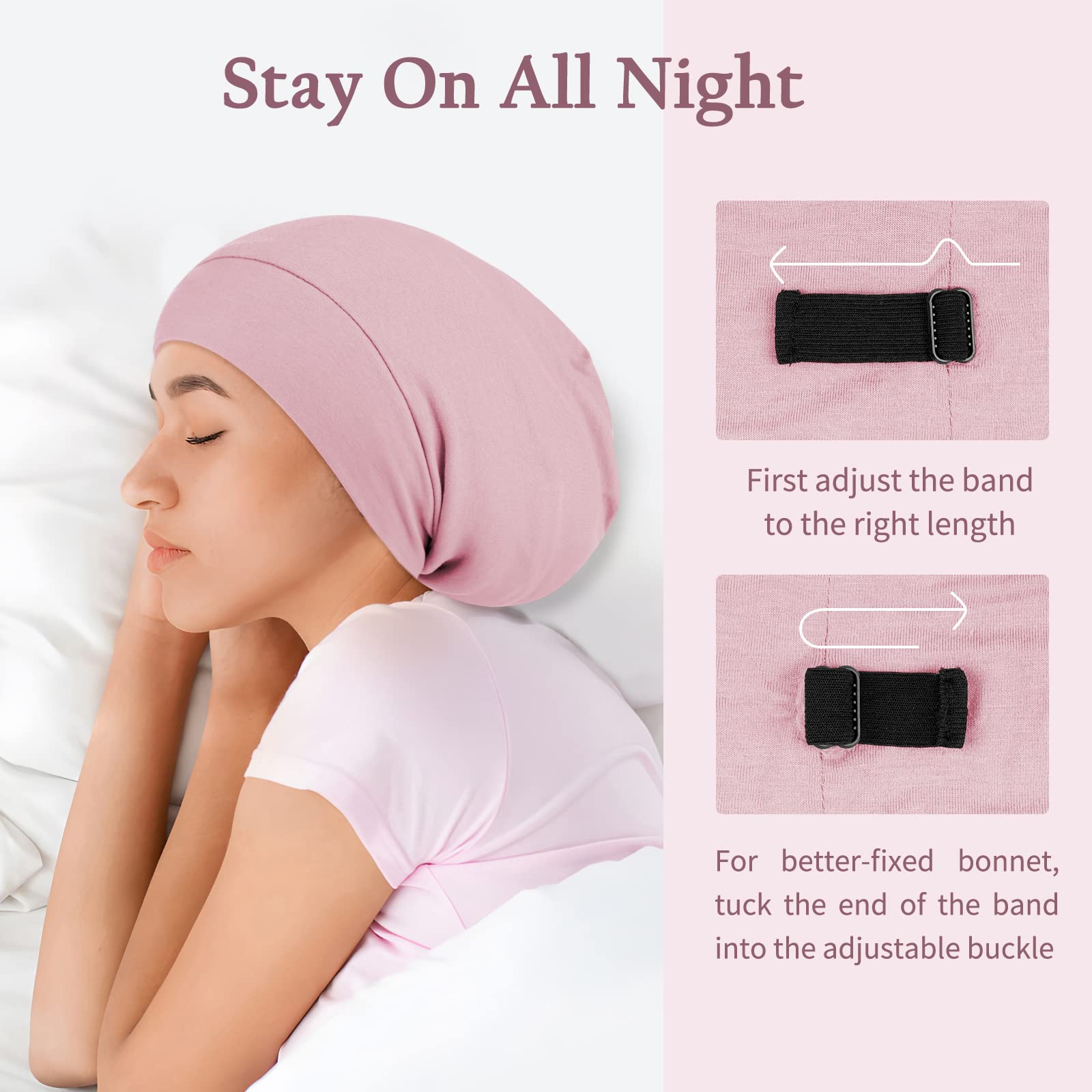 OLESILK 100% Mulberry Silk Bonnet for Sleeping, Medium Size, Pink Sleep Cap