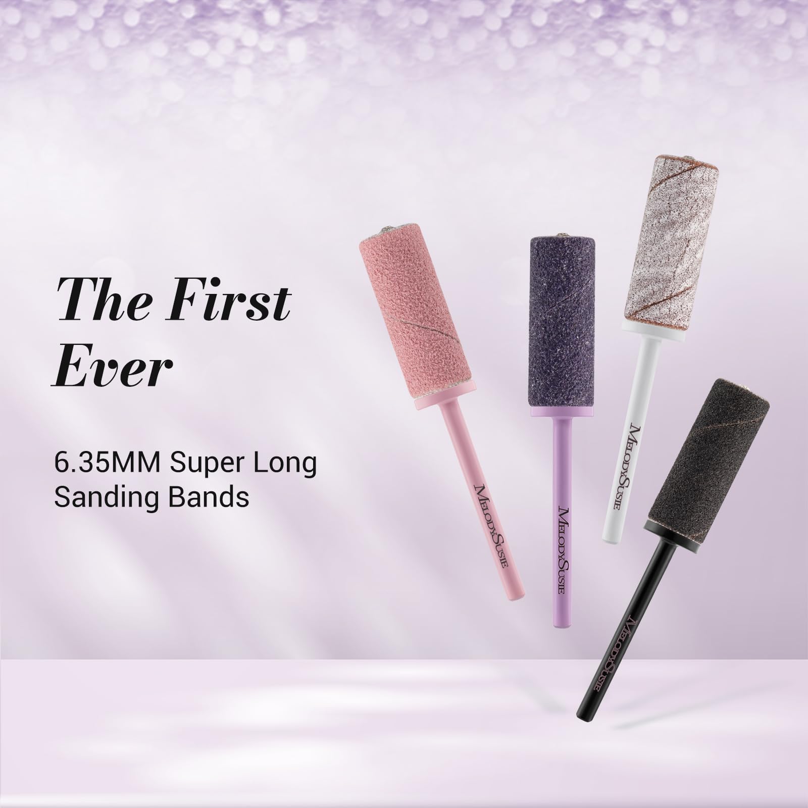 Melodysusie 50 Pcs Nail Drill Bits Super Long Sanding Bands With 6.65Mm Crystal Mandrel Bit, 180 Fine Grit Nail File For Acrylic
