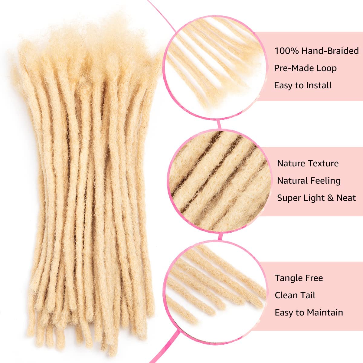 Teresa Small 0.4cm and Medium 0.8cm Width 100% Human Hair Dreadlock Extensions for Men/Women/Kids Full Hand-made Permanent Dread