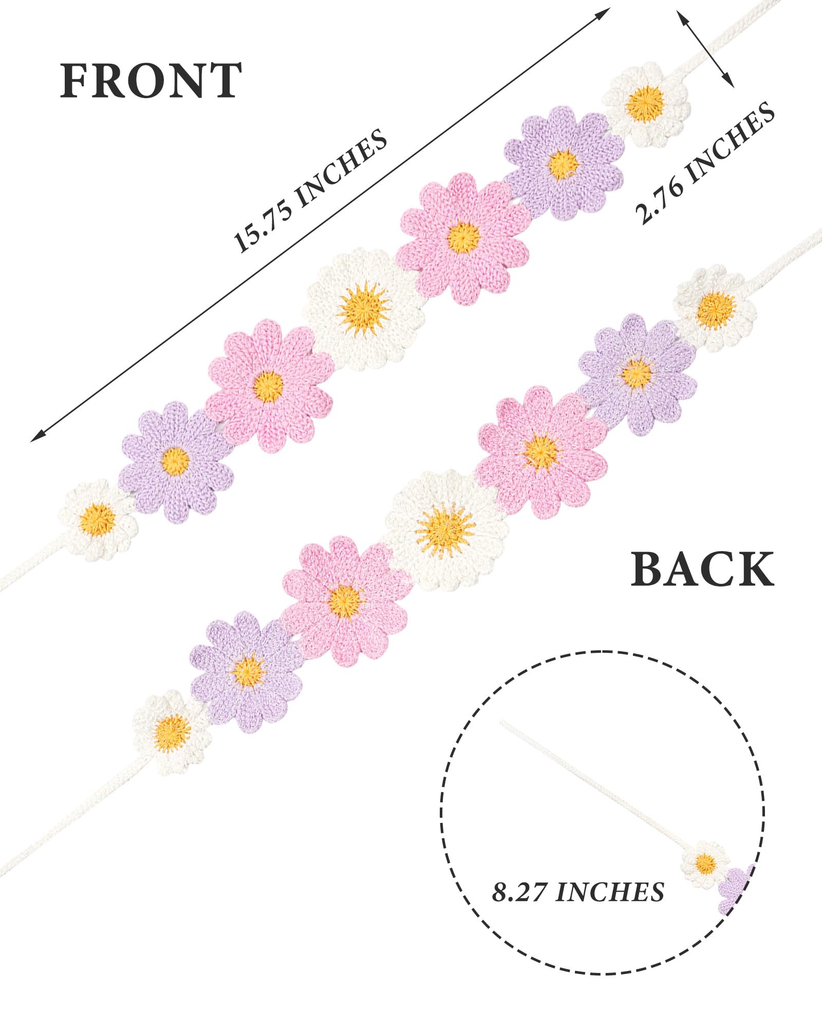 AWAYTR Crochet Headbands for Women Hippie Headband Bandana Tie-Back Knit Headband for Girls Wide Head Bands Floral Crochet Headw