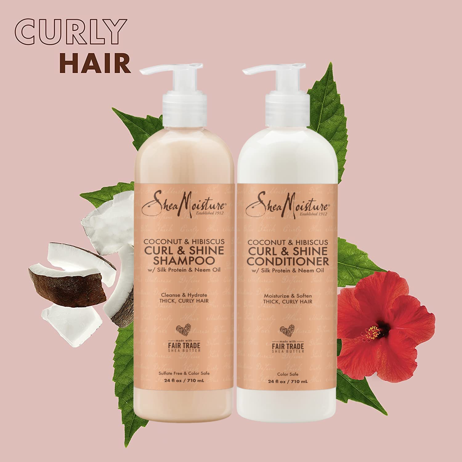SheaMoisture Plus Size Shampoo and Conditioner Set, Coconut & Hibiscus Curl & Shine Hair Care, Frizz Control for Curly Hair with