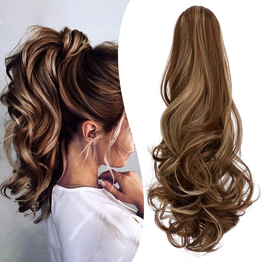 Mitrygreen Claw Clip Ponytail Extension 18'' Clip in Wavy Ponytail Hair Extensions Long Pony Tails for Women Extensions Ash Blon