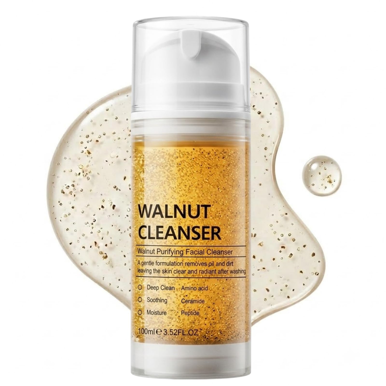 Walnut Face Scrub Cleanser  Deep Pore Cleansing Gel, Amino Acid, Walnut Extract, Ceramide & Peptide  Exfoliating Wash, Sulfate