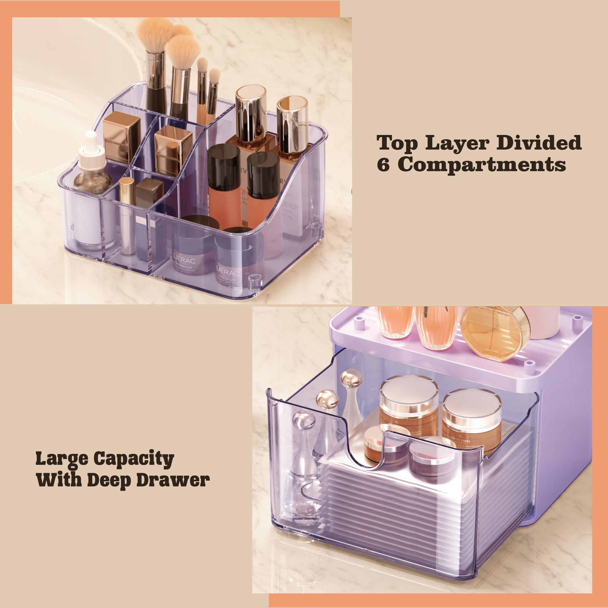 Doadw Makeup Organizer With Drawer - 3 Tier Bathroom Organizer Countertop - Multi-Purpose Skin Care Organizer For Vanity, Small